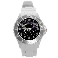 Abstract Black Blue Bright Circle Round Plastic Sport Watch (l)