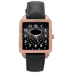 Abstract Black Blue Bright Circle Rose Gold Leather Watch  by HermanTelo