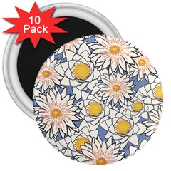 Flowers Pattern Lotus Lily 3  Magnets (10 Pack)  by HermanTelo