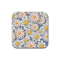 Flowers Pattern Lotus Lily Rubber Coaster (square)  by HermanTelo