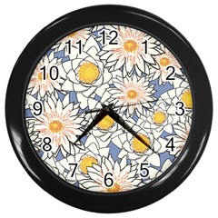 Flowers Pattern Lotus Lily Wall Clock (black) by HermanTelo