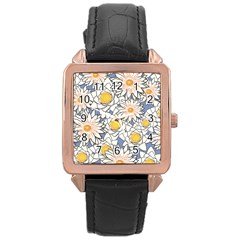 Flowers Pattern Lotus Lily Rose Gold Leather Watch 