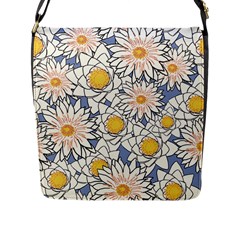 Flowers Pattern Lotus Lily Flap Closure Messenger Bag (l) by HermanTelo