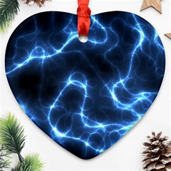 Lightning Electricity Pattern Blue Ornament (heart)