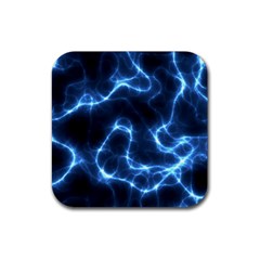 Lightning Electricity Pattern Blue Rubber Coaster (square)  by Mariart