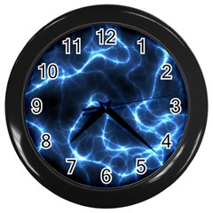 Lightning Electricity Pattern Blue Wall Clock (black) by Mariart