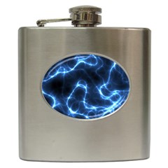 Lightning Electricity Pattern Blue Hip Flask (6 Oz) by Mariart