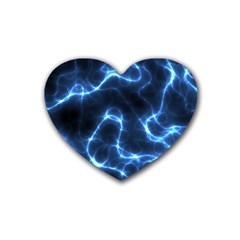 Lightning Electricity Pattern Blue Rubber Coaster (heart)  by Mariart