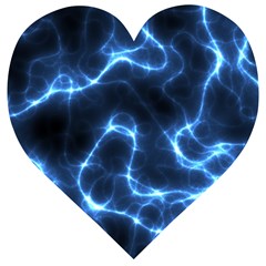 Lightning Electricity Pattern Blue Wooden Puzzle Heart by Mariart