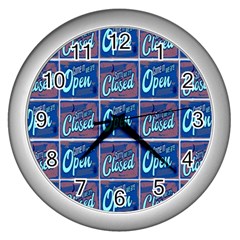 Open-closed-1 Wall Clock (silver) by ArtworkByPatrick