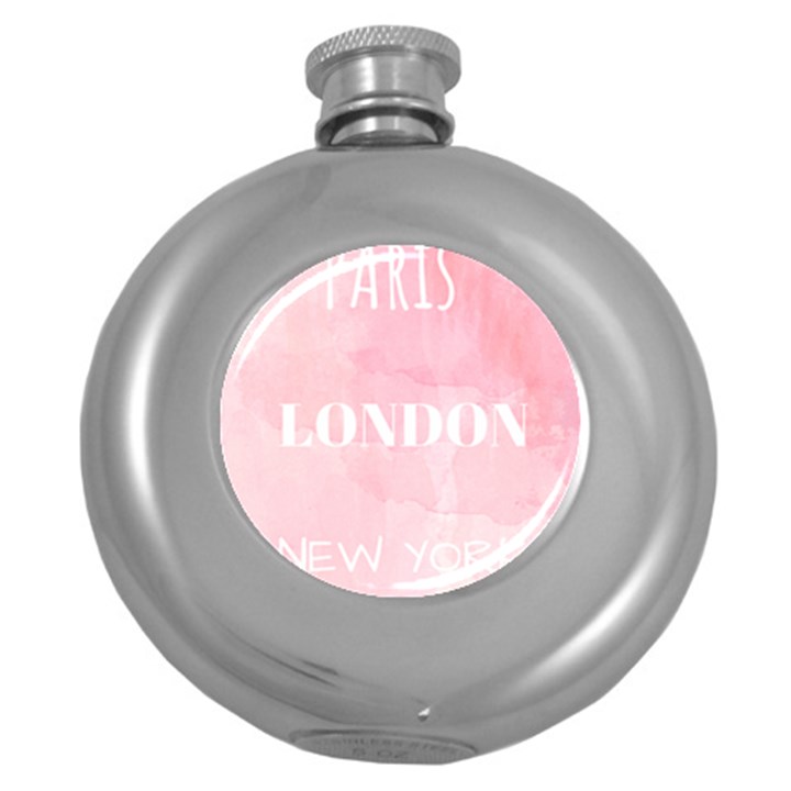 Paris, London, New York Round Hip Flask (5 oz)