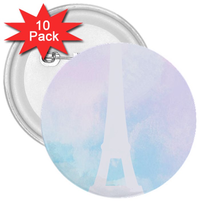 Pastel Eiffel s Tower, Paris 3  Buttons (10 pack) 