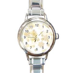 Christmas Gold Stars Snow Flakes  Round Italian Charm Watch