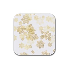 Christmas Gold Stars Snow Flakes  Rubber Coaster (square)  by Lullaby