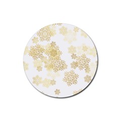 Christmas Gold Stars Snow Flakes  Rubber Coaster (round) 