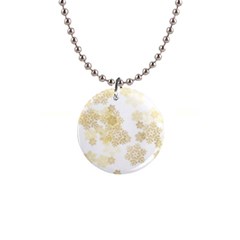 Christmas Gold Stars Snow Flakes  1  Button Necklace by Lullaby