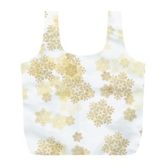 Christmas Gold Stars Snow Flakes  Full Print Recycle Bag (l)