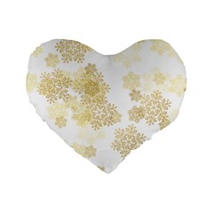 Christmas Gold Stars Snow Flakes  Standard 16  Premium Flano Heart Shape Cushions