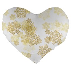 Christmas Gold Stars Snow Flakes  Large 19  Premium Flano Heart Shape Cushions by Lullaby