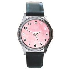 Pink Blurry Pastel Watercolour Ombre Round Metal Watch by Lullaby