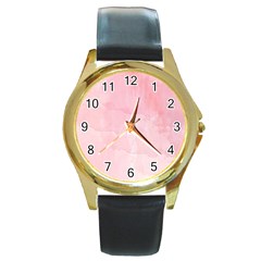 Pink Blurry Pastel Watercolour Ombre Round Gold Metal Watch by Lullaby