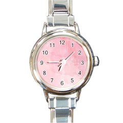 Pink Blurry Pastel Watercolour Ombre Round Italian Charm Watch by Lullaby