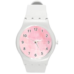 Pink Blurry Pastel Watercolour Ombre Round Plastic Sport Watch (m) by Lullaby