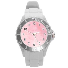 Pink Blurry Pastel Watercolour Ombre Round Plastic Sport Watch (l) by Lullaby