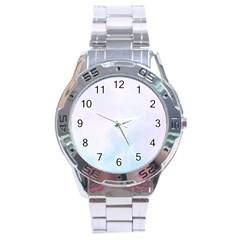 Pink Blue Blurry Pastel Watercolour Ombre Stainless Steel Analogue Watch by Lullaby