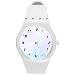 Pink Blue Blurry Pastel Watercolour Ombre Round Plastic Sport Watch (m) by Lullaby