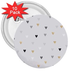 Grey Hearts Print Romantic 3  Buttons (10 Pack)  by Lullaby