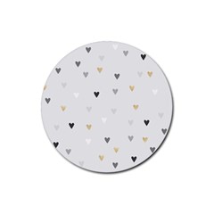 Grey Hearts Print Romantic Rubber Round Coaster (4 Pack) 