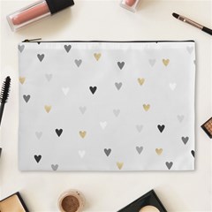 Grey Hearts Print Romantic Cosmetic Bag (xl) by Lullaby