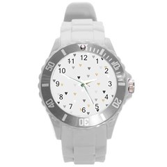 Grey Hearts Print Romantic Round Plastic Sport Watch (l) by Lullaby