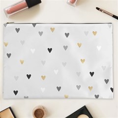 Grey Hearts Print Romantic Cosmetic Bag (xxl) by Lullaby