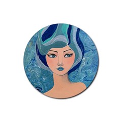 Blue Girl Rubber Round Coaster (4 Pack) 