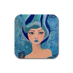 Blue Girl Rubber Square Coaster (4 Pack)  by CKArtCreations