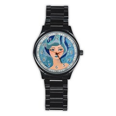 Blue Girl Stainless Steel Round Watch by CKArtCreations