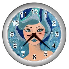 Blue Girl Wall Clock (silver) by CKArtCreations