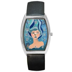 Blue Girl Barrel Style Metal Watch by CKArtCreations