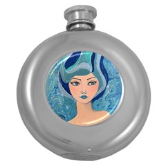 Blue Girl Round Hip Flask (5 Oz) by CKArtCreations