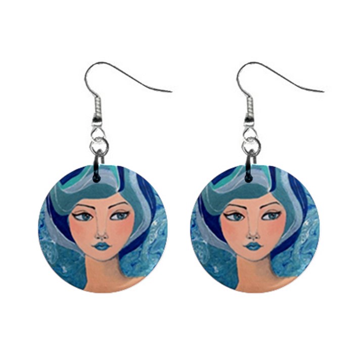 Blue Girl Mini Button Earrings