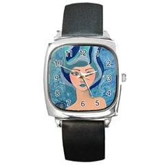 Blue Girl Square Metal Watch by CKArtCreations