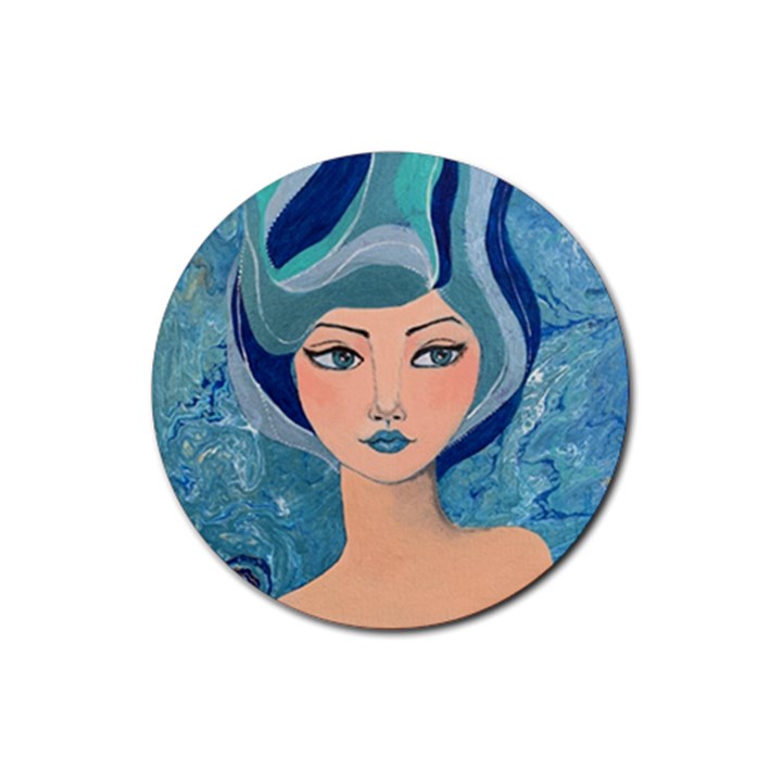 Blue Girl Rubber Round Coaster (4 pack) 