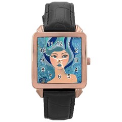 Blue Girl Rose Gold Leather Watch  by CKArtCreations