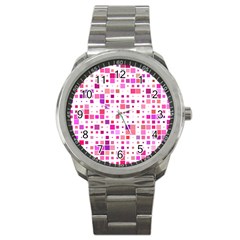 Background Square Pattern Colorful Sport Metal Watch by Simbadda