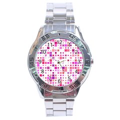 Background Square Pattern Colorful Stainless Steel Analogue Watch by Simbadda