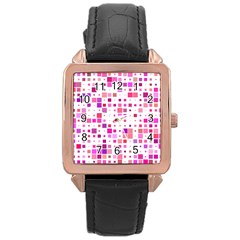 Background Square Pattern Colorful Rose Gold Leather Watch  by Simbadda