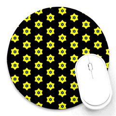 Pattern Yellow Stars Black Background Round Mousepads by Simbadda