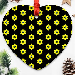 Pattern Yellow Stars Black Background Ornament (heart) by Simbadda